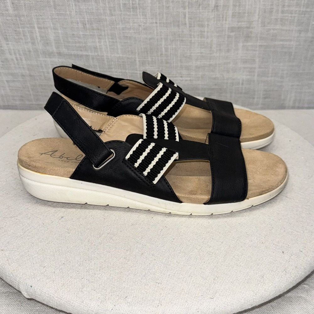 Abella Paula Sandals Womens 8.5M Black Striped Comfort Slingback Nautical Sporty - Picture 2 of 8